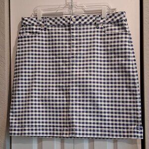 Talbots Denim A-Line Fancy Gingham Blue & White Skirt Women's Size 16/18